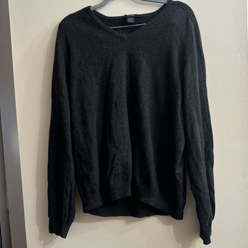 J.Crew Mens Wool Cotton Blend V-Neck Pullover Knit Sweater Heather Gray XL